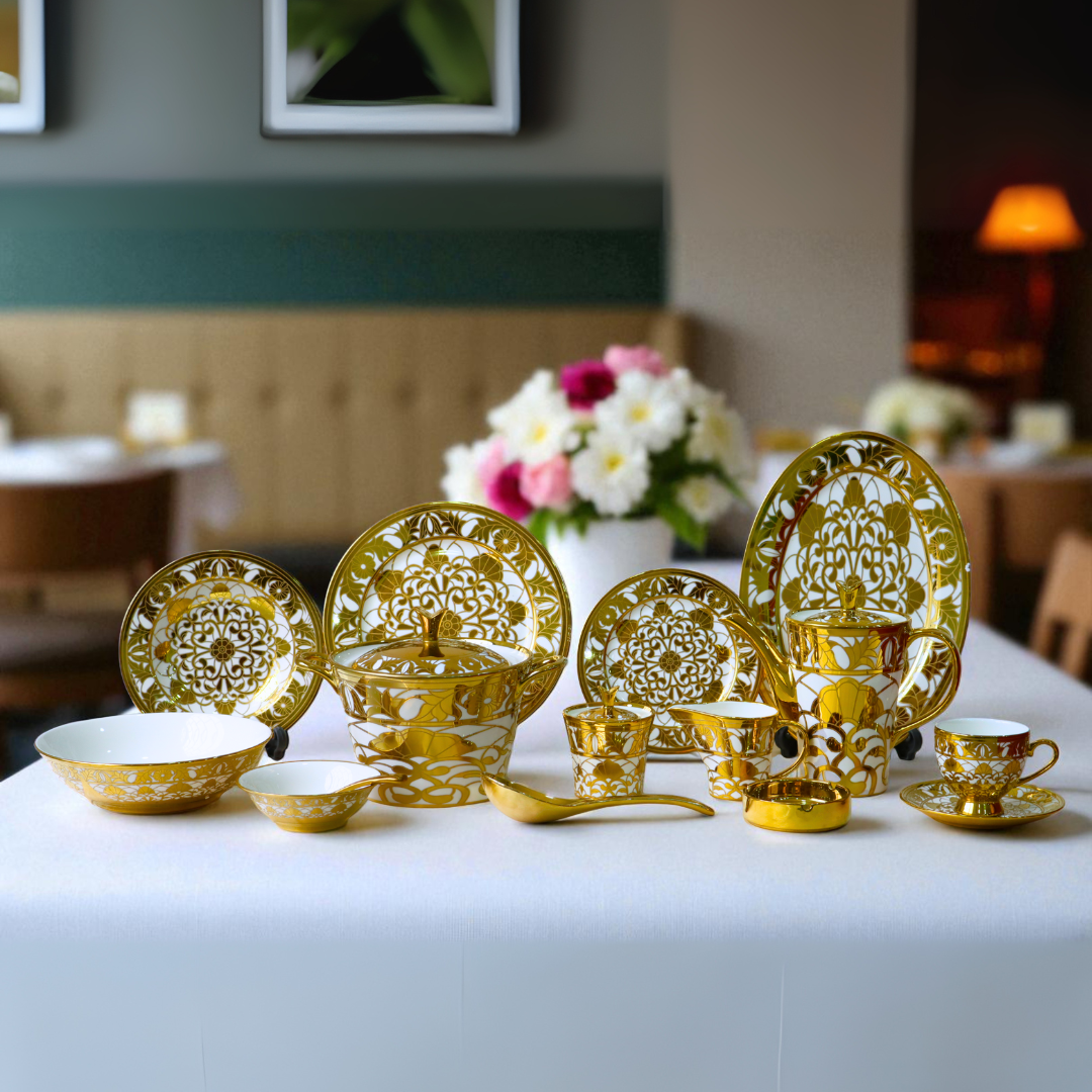 72 pcs Electrogold Fine Bone China Dinner Set (T Shape) DC# 498